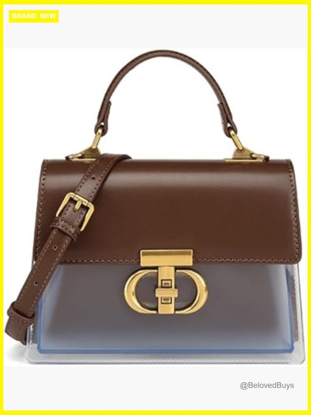 Clear PVC Satchel Handbag, Convertible Crossbody Tote with Turn-Lock,